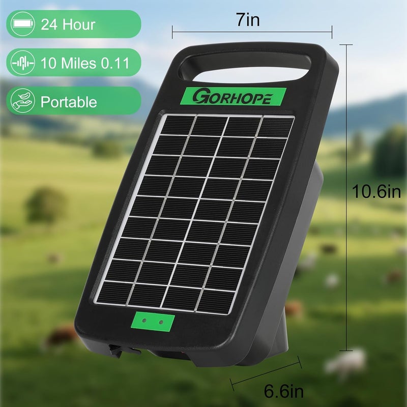 Gorhope 5 Miles Solar Electric Fence Charger,Output 0.11J Electric Fence Charger Solar Powered, 24-Hour Uninterrupted Protection Solar Powered Electric Fence, Solars Electricing Fence Kit for Garden - Image 4